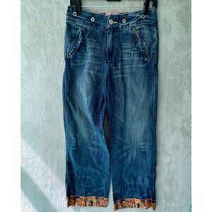 True Religion "Mandy" Distressed Wide Flare Jeans Size 27 Custom Hem Suspenders